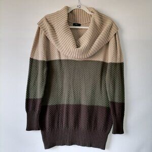 Intro. Womens Multicolor Cowl Neck Colorblock Waffle Knit Sweater Size M